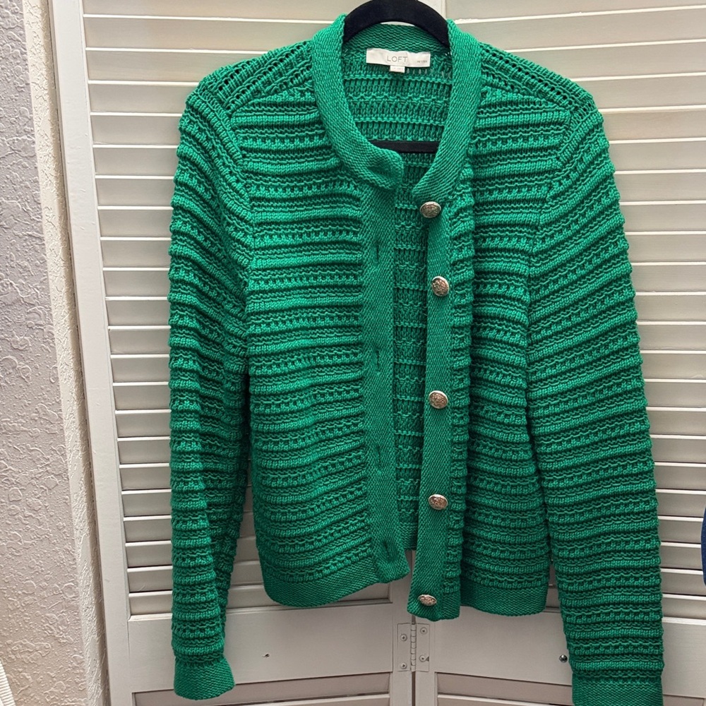 LOFT Textured Green Cardigan Sweater